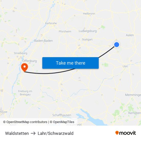 Waldstetten to Lahr/Schwarzwald map
