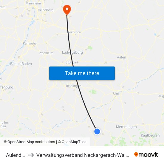 Aulendorf to Verwaltungsverband Neckargerach-Waldbrunn map