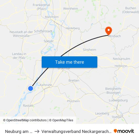 Neuburg am Rhein to Verwaltungsverband Neckargerach-Waldbrunn map