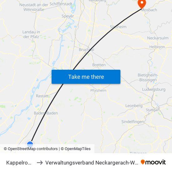 Kappelrodeck to Verwaltungsverband Neckargerach-Waldbrunn map