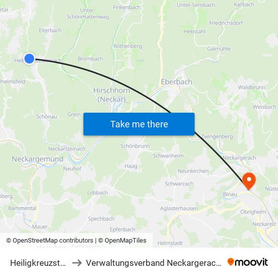 Heiligkreuzsteinach to Verwaltungsverband Neckargerach-Waldbrunn map