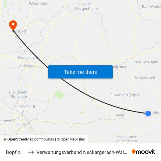 Bopfingen to Verwaltungsverband Neckargerach-Waldbrunn map