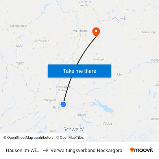 Hausen Im Wiesental to Verwaltungsverband Neckargerach-Waldbrunn map