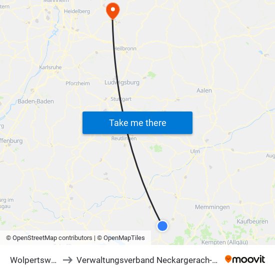 Wolpertswende to Verwaltungsverband Neckargerach-Waldbrunn map