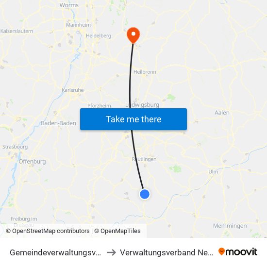 Gemeindeverwaltungsverband Gammertingen to Verwaltungsverband Neckargerach-Waldbrunn map