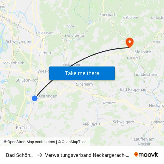 Bad Schönborn to Verwaltungsverband Neckargerach-Waldbrunn map