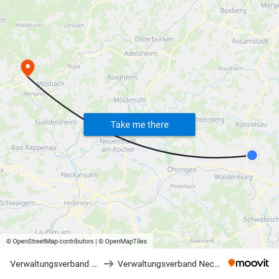 Verwaltungsverband Hohenloher Ebene to Verwaltungsverband Neckargerach-Waldbrunn map