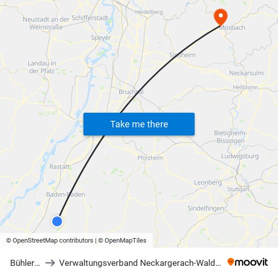 Bühlertal to Verwaltungsverband Neckargerach-Waldbrunn map