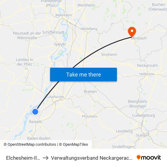 Elchesheim-Illingen to Verwaltungsverband Neckargerach-Waldbrunn map