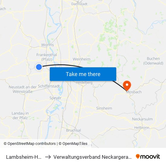 Lambsheim-Heßheim to Verwaltungsverband Neckargerach-Waldbrunn map