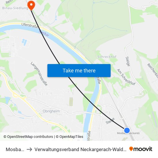 Mosbach to Verwaltungsverband Neckargerach-Waldbrunn map