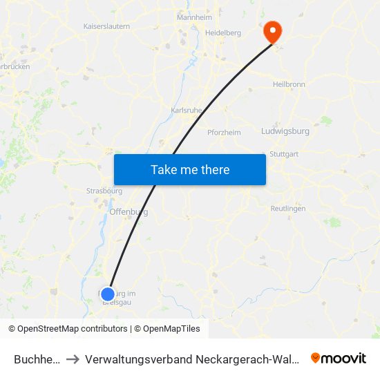 Buchheim to Verwaltungsverband Neckargerach-Waldbrunn map