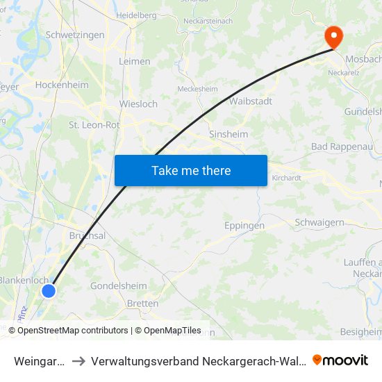 Weingarten to Verwaltungsverband Neckargerach-Waldbrunn map