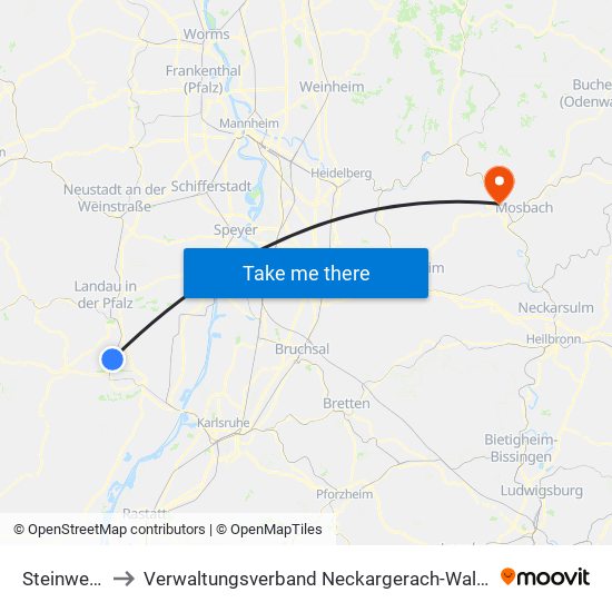 Steinweiler to Verwaltungsverband Neckargerach-Waldbrunn map