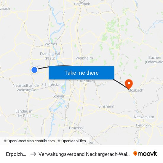 Erpolzheim to Verwaltungsverband Neckargerach-Waldbrunn map