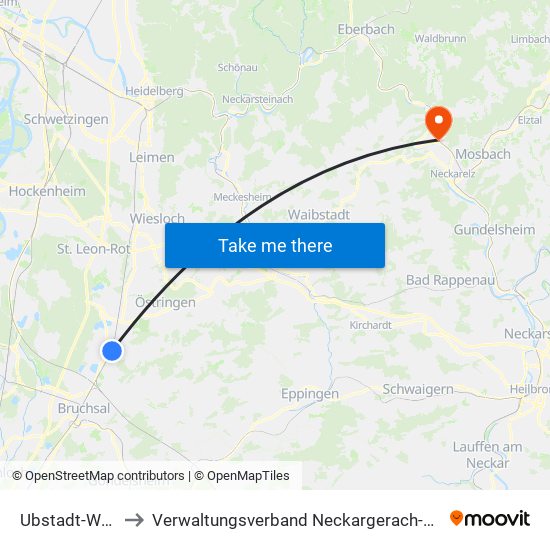 Ubstadt-Weiher to Verwaltungsverband Neckargerach-Waldbrunn map