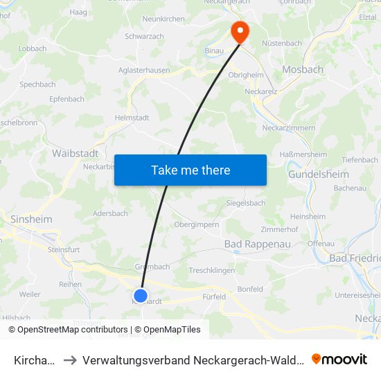Kirchardt to Verwaltungsverband Neckargerach-Waldbrunn map