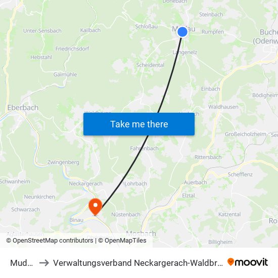 Mudau to Verwaltungsverband Neckargerach-Waldbrunn map