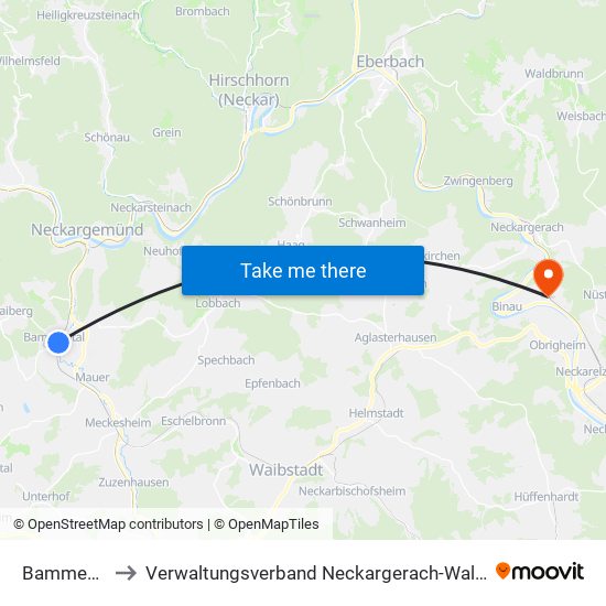 Bammental to Verwaltungsverband Neckargerach-Waldbrunn map