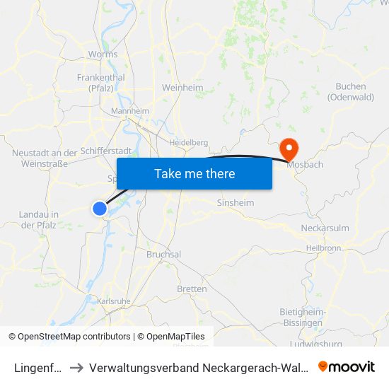Lingenfeld to Verwaltungsverband Neckargerach-Waldbrunn map