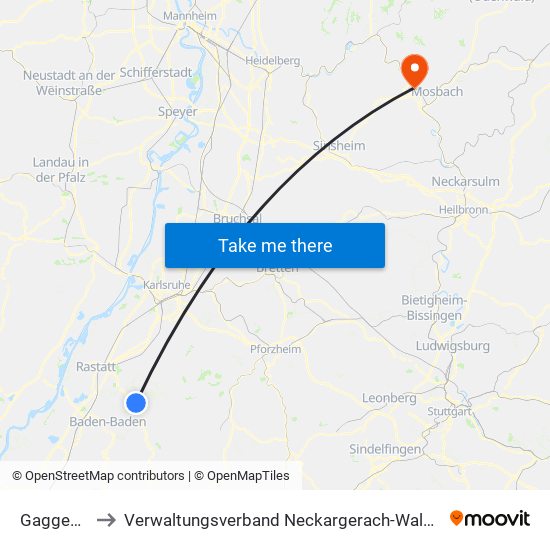 Gaggenau to Verwaltungsverband Neckargerach-Waldbrunn map