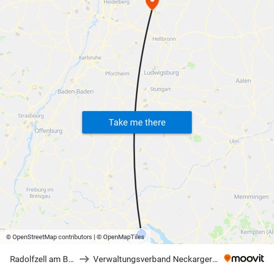 Radolfzell am Bodensee to Verwaltungsverband Neckargerach-Waldbrunn map