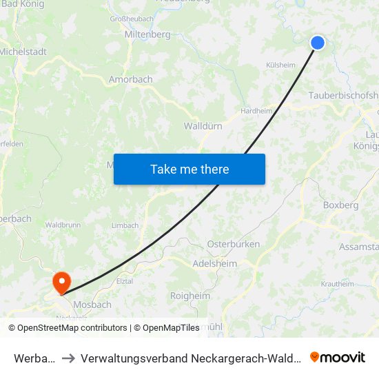 Werbach to Verwaltungsverband Neckargerach-Waldbrunn map