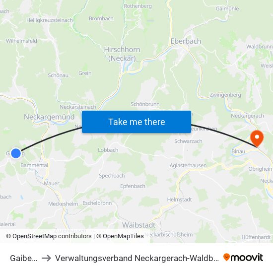 Gaiberg to Verwaltungsverband Neckargerach-Waldbrunn map
