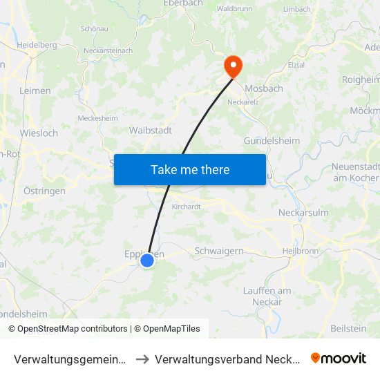 Verwaltungsgemeinschaft Eppingen to Verwaltungsverband Neckargerach-Waldbrunn map
