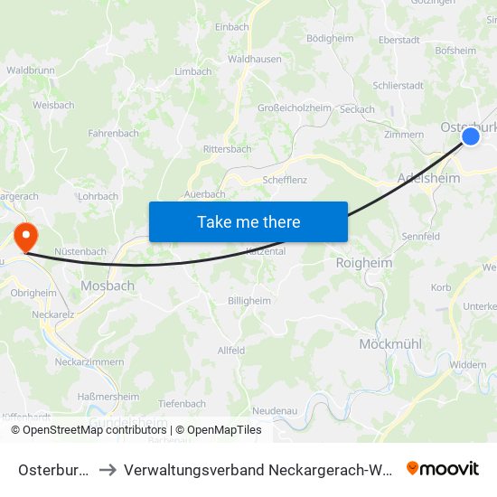 Osterburken to Verwaltungsverband Neckargerach-Waldbrunn map