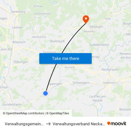 Verwaltungsgemeinschaft Sulzfeld to Verwaltungsverband Neckargerach-Waldbrunn map