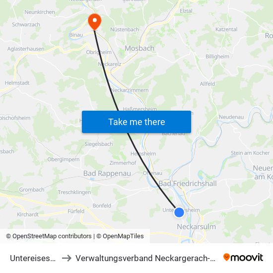 Untereisesheim to Verwaltungsverband Neckargerach-Waldbrunn map