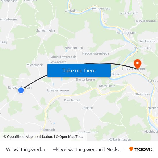 Verwaltungsverband Waibstadt to Verwaltungsverband Neckargerach-Waldbrunn map