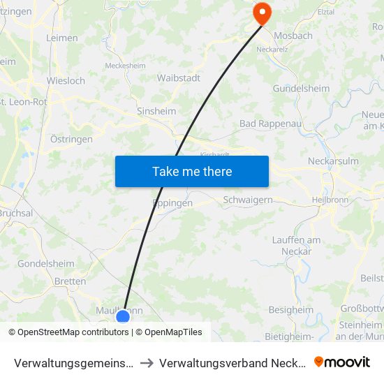 Verwaltungsgemeinschaft Maulbronn to Verwaltungsverband Neckargerach-Waldbrunn map