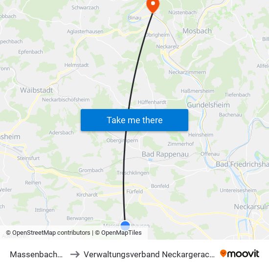 Massenbachhausen to Verwaltungsverband Neckargerach-Waldbrunn map