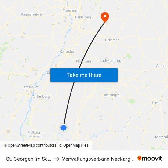 St. Georgen Im Schwarzwald to Verwaltungsverband Neckargerach-Waldbrunn map