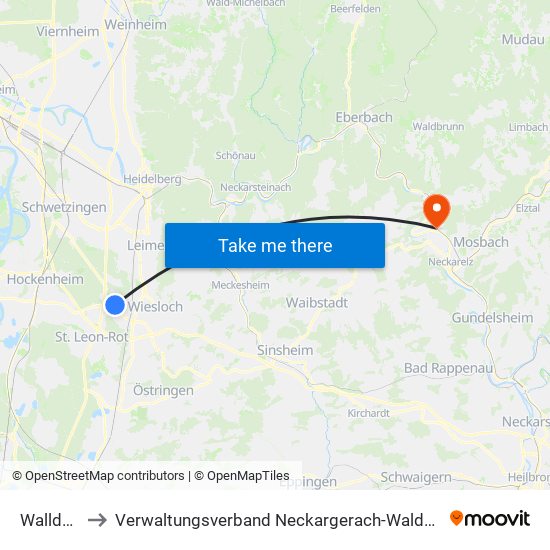 Walldorf to Verwaltungsverband Neckargerach-Waldbrunn map