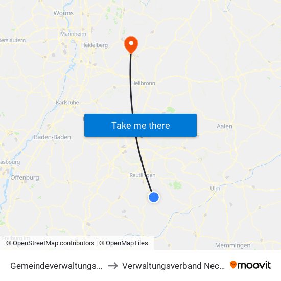 Gemeindeverwaltungsverband Engstingen to Verwaltungsverband Neckargerach-Waldbrunn map