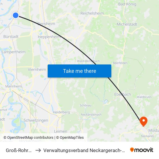 Groß-Rohrheim to Verwaltungsverband Neckargerach-Waldbrunn map