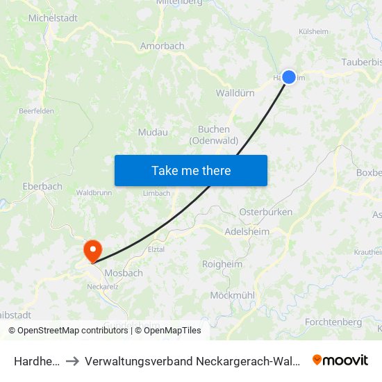 Hardheim to Verwaltungsverband Neckargerach-Waldbrunn map