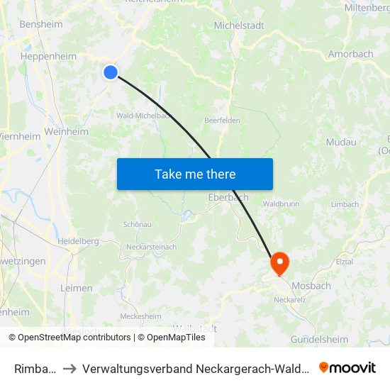 Rimbach to Verwaltungsverband Neckargerach-Waldbrunn map