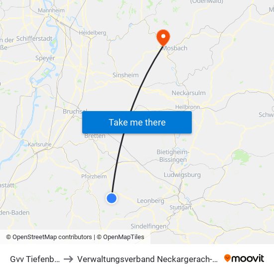 Gvv Tiefenbronn to Verwaltungsverband Neckargerach-Waldbrunn map