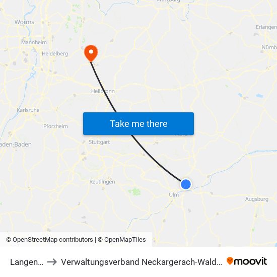 Langenau to Verwaltungsverband Neckargerach-Waldbrunn map