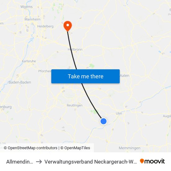 Allmendingen to Verwaltungsverband Neckargerach-Waldbrunn map