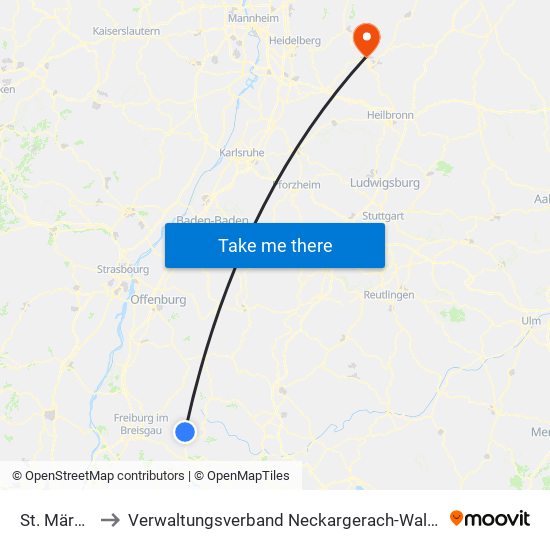 St. Märgen to Verwaltungsverband Neckargerach-Waldbrunn map