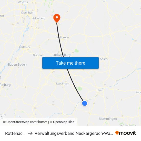 Rottenacker to Verwaltungsverband Neckargerach-Waldbrunn map