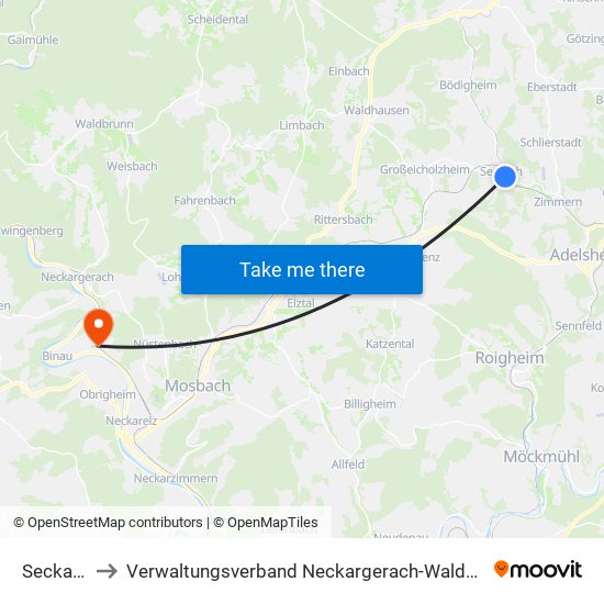 Seckach to Verwaltungsverband Neckargerach-Waldbrunn map