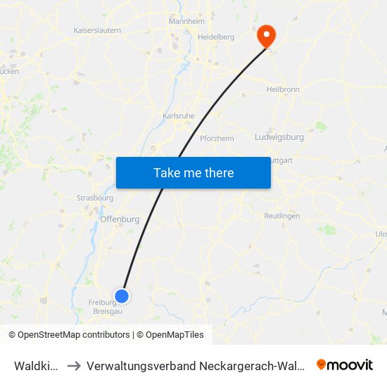 Waldkirch to Verwaltungsverband Neckargerach-Waldbrunn map