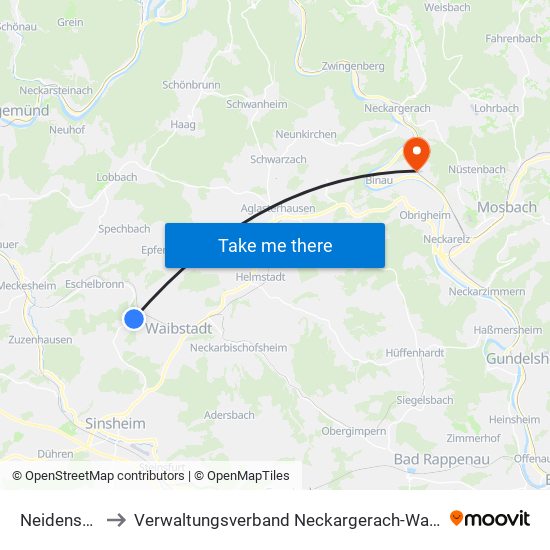 Neidenstein to Verwaltungsverband Neckargerach-Waldbrunn map