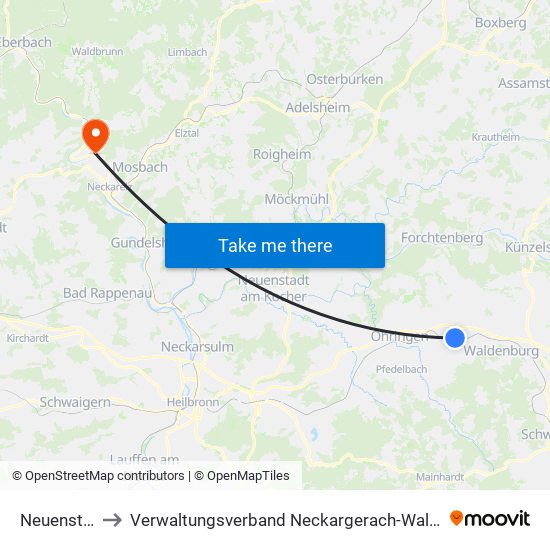 Neuenstein to Verwaltungsverband Neckargerach-Waldbrunn map